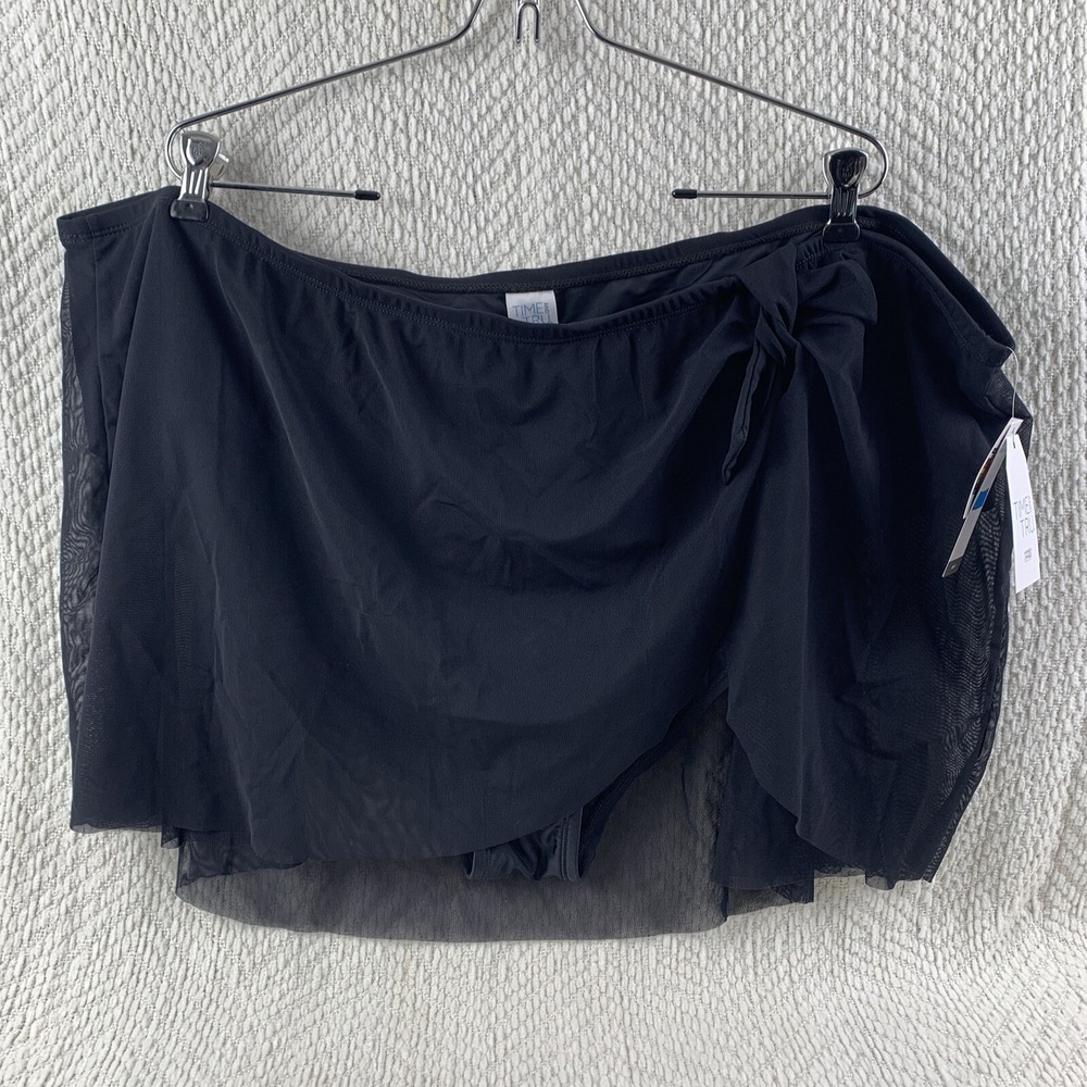 NWT Time and Tru Womens Mesh Swim‎ Suit Skirt Black Bottom 3X (24W-26W) Side Tie